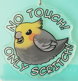 Cockatiel NO TOUCH 3INCH Charm Lutino/Grey