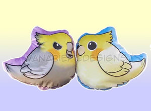 Double Sided SCRITCH/NO TOUCH Lutino/Grey Cockatiel 14INX14IN PILLOW Stuffed or Unstuffed