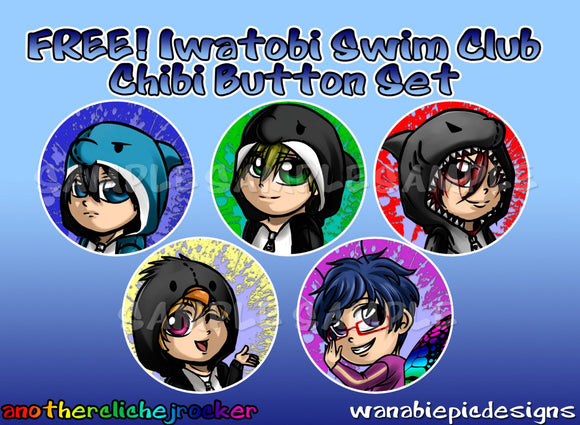 Free! Iwatobi Swim Club Chibi Buttons 1.75 BUTTON SET