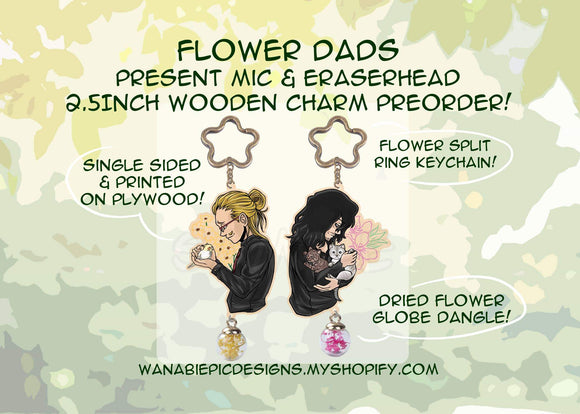 BNHA Flower Dads Eraserhead & Present Mic 2.5INCH Wooden Charm